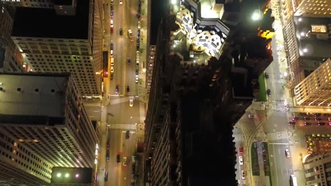 Midnight drone flight over downtown Detroit Michigan showing amazing skyline Stock Footage 344787331