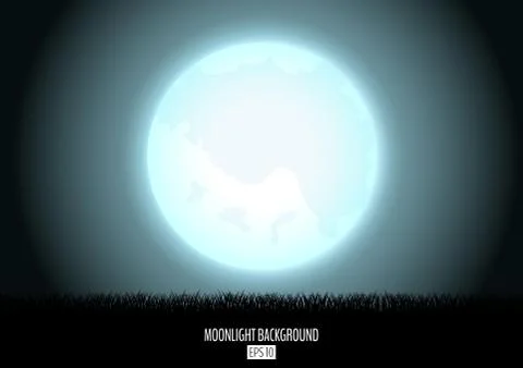 Midnight fool moon abstract background with black grass silhouette. Night moo Stock Illustration
