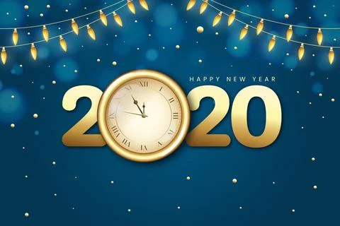 Midnight golden clock and string lights Stock Illustration