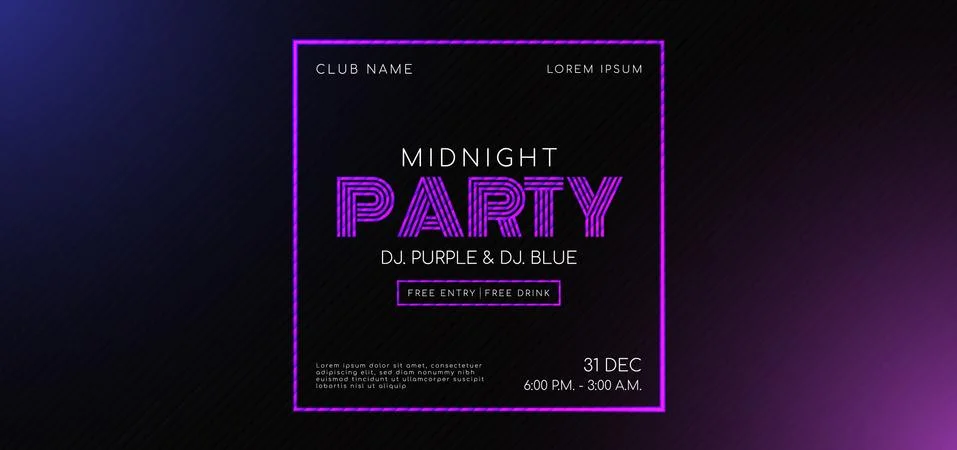 Midnight music party frame message for advertise light purple Stock Illustration