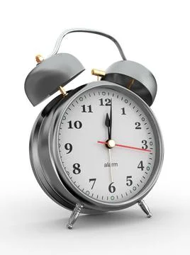 Midnight. Old-fashioned alarm clock on white background. 3d Midnight. Old-... Foto stock