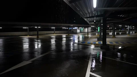 Midnight Parking Lot In Rain Stock Footage 236874441
