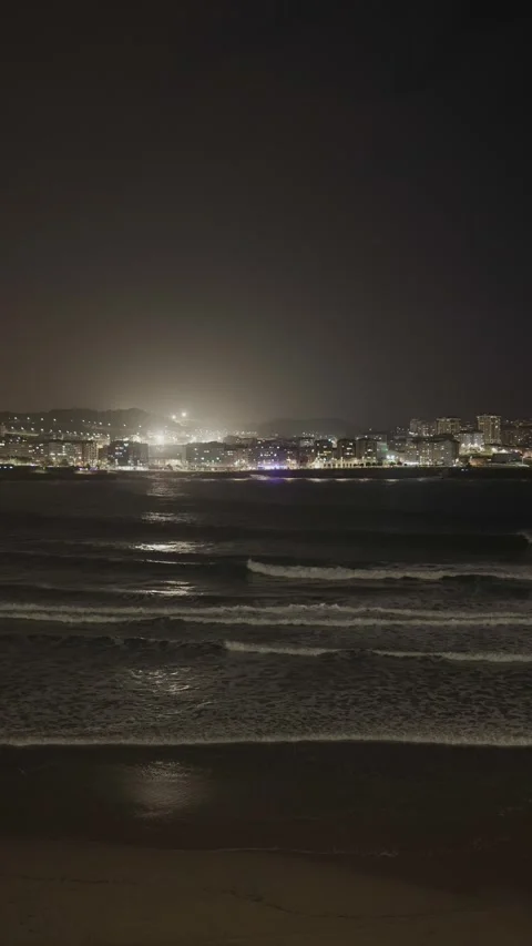 Midnight Serenade: Waves Under Moonlight Stock Footage 263813019