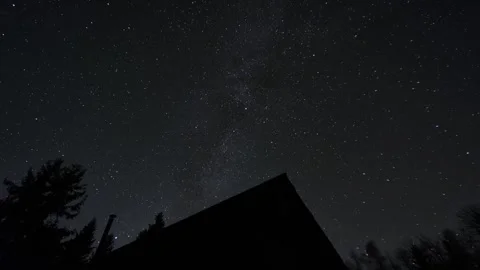 Midnight sky with astronomical object above silhouette of house and trees. Stock-Footage 264042966