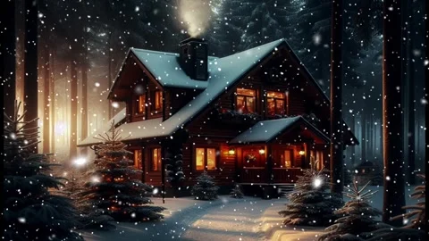 Midnight snowflakes falling slowly on a dark background. Snow forest. Stock Footage 262017852
