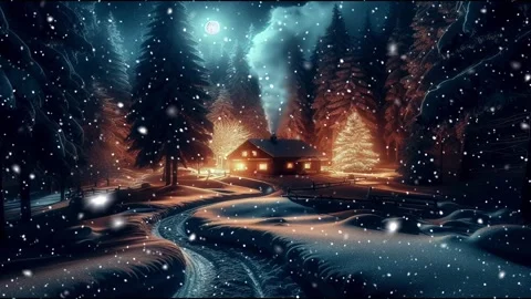 Midnight snowflakes falling slowly on a dark background. Looped snow. Vídeo Stock 262017853