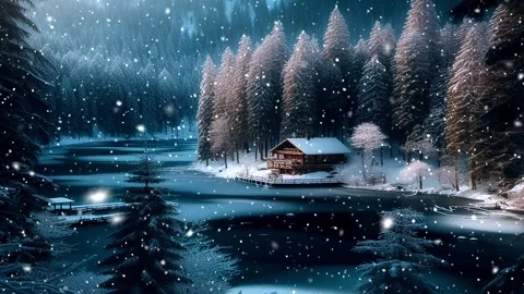 Midnight snowflakes falling slowly on a dark background. Looped snow. Stock Footage 262018010