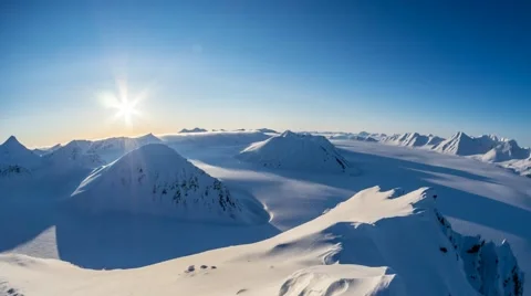 Midnight Sun doesn't set in the Arctic. Arctic sky, glaciers and mountains (4K) Stock Footage 66421219