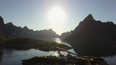 Midnight Sun over Reine, Norway Stock Footage