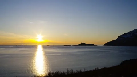 Midnight Sun timelapse in tranquil Arctic Norway in Tromsø summer ocean Stock Footage 148548429