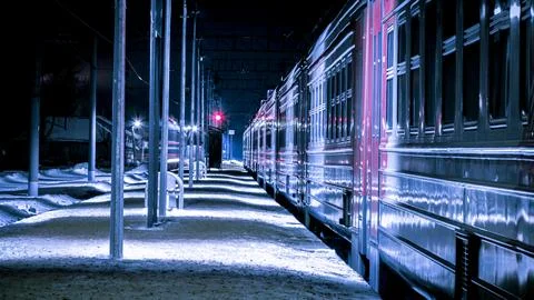 Midnight Train in Winter Stock Photos