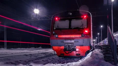 Midnight Train in Winter Stock Photos