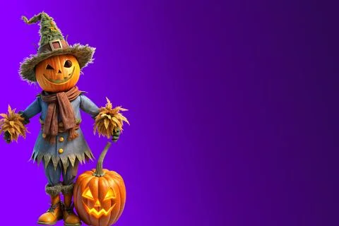 Midnight Violet Magic Gradient with Spooky Halloween Scarecrow Stock Illustration