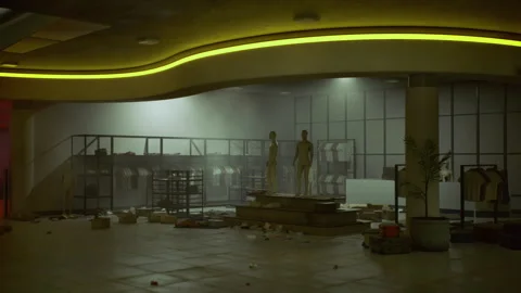 Midnight visual presentation with mannequins and reflective backgrounds today Stock Footage 335594928