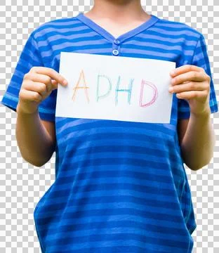 Midsection of boy holding paper with text Stock Photos