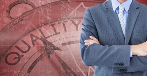 Midsection of businessman with quality clock Foto stock