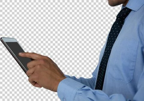 Midsection of businessman using tablet computer 库存照片