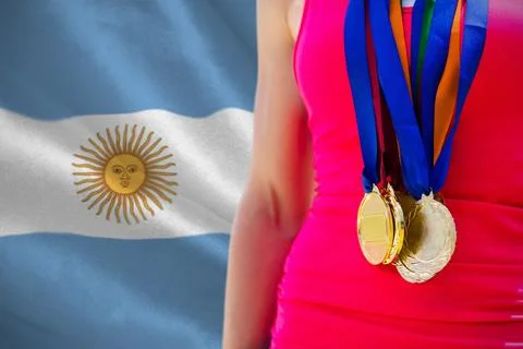 Midsection of medalist against Argentinian Flag Stock Photos