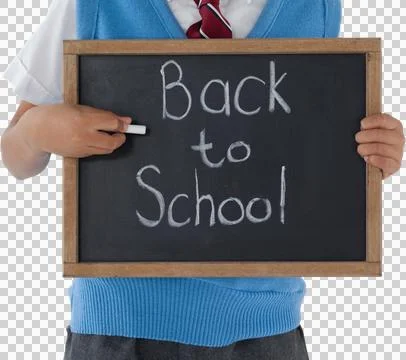 Midsection of schoolboy holding slate with back to school text Stock Photos