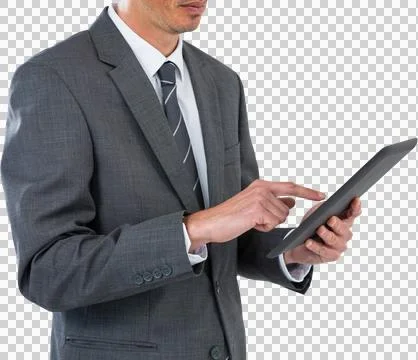 Midsection of sophisticated businessman using digital tablet 写真素材
