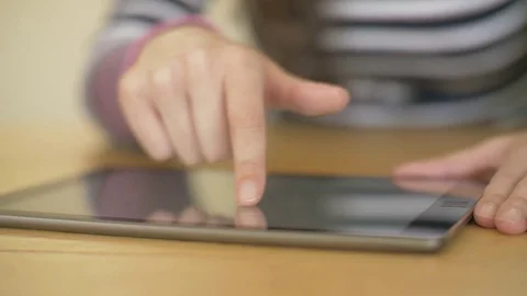 Midsection Video Of Blogger Scrolling Screen On Digital Tablet Stock Footage 79656993