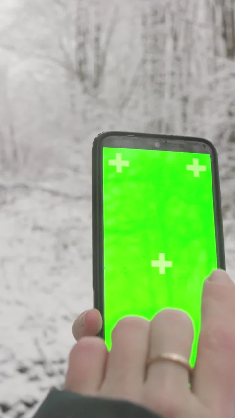 In the midst of a wintery forest, a person utilizes a smartphones innovative Stock Footage 284708425
