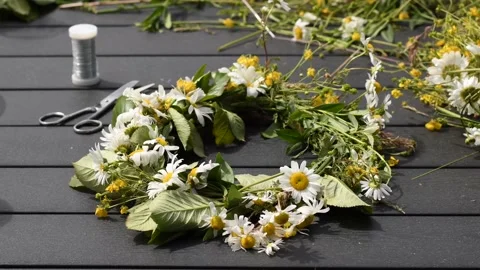Midsummer flower crown and wild flowers Stock Footage 171909202