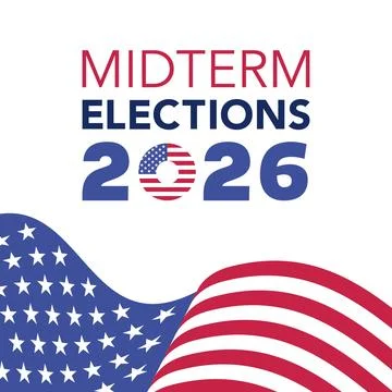 Midterm Elections 2026 with Flag Circle Zero and Wavy Flag Corner Stock Illustration