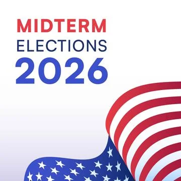 Midterm Elections 2026 Red Blue Text with Wavy Flag Corner Gradient Illustrazione stock