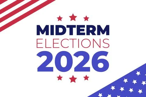 Midterm Elections 2026 Typography Poster with Patriotic Corner Banner Design Иллюстрация