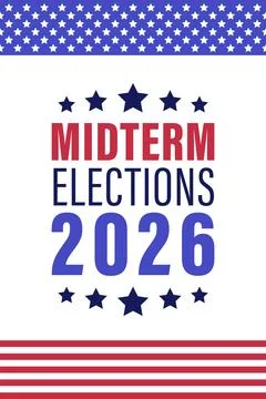 Midterm Elections 2026 Vertical Banner with Patriotic Star and Stripe Border Stock Illustration