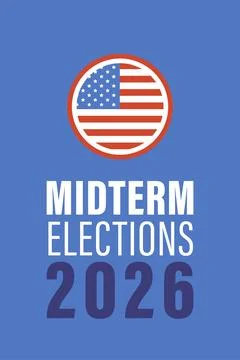 Midterm Elections 2026 Vertical Poster with American Flag Circle Badge Stock Illustration