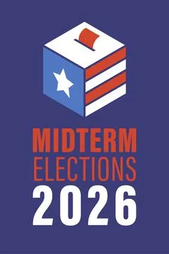Midterm Elections 2026 Vertical Poster with Ballot Box Voting Icon Stock Illustration