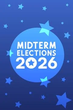 Midterm Elections 2026 Vertical Poster with Star Background and Circle Frame Stock Illustration