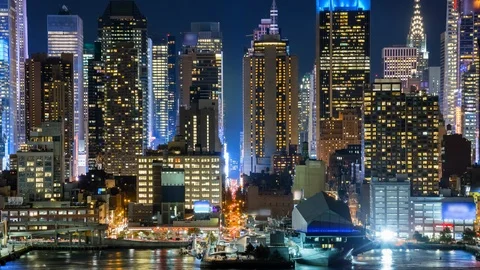 Midtown Manhattan at Night Stock Footage 90099469