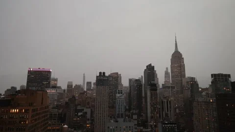 Midtown Manhattan skyline under rain in New York City Stock Footage 335899318