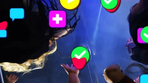 Midway camera shifting, crowd hands reaching toward disco ball, cheering, app Stock Footage 333965443