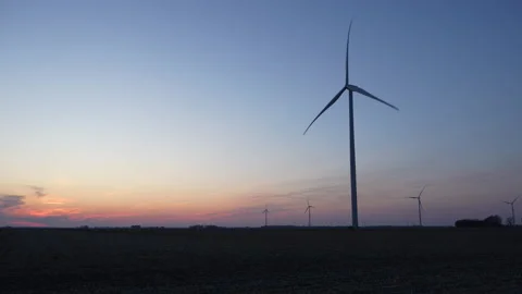 Midwest windmills after sunset Stock Footage 236503138