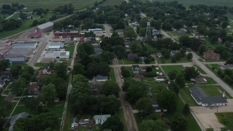 Midwestern small town over-flight, Dexter, Iowa, USA Stock Footage 129281924