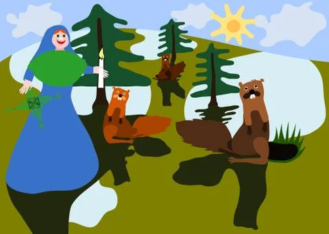 Midwinter feasts with saint Brigid and groundhog Stock Illustration