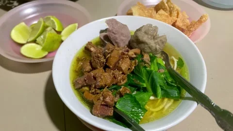 Mie ayam bakso or chicken noodle with meatballs Stock Footage 289686098