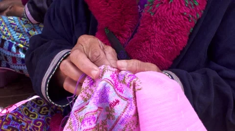 Mien hilltribe embroider pattern colored thread. Stock Footage 68341241