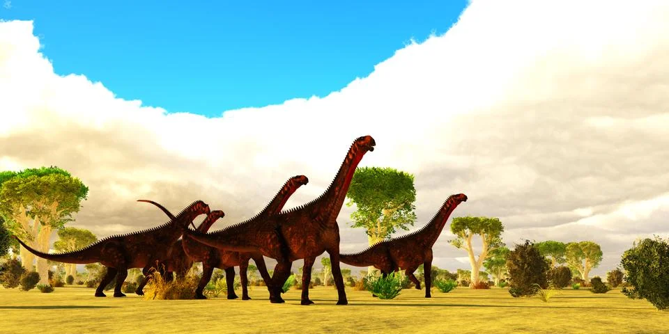 Mierasaurus Dinosaur Herd Stock Illustration