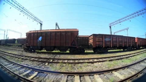 Мiew from window of moving train shot on wide-angle lens. Stock-Footage 94577833