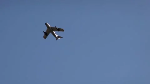 Mig-15 one of the first successful jet fighters with a swept wing Stock Footage 317268062