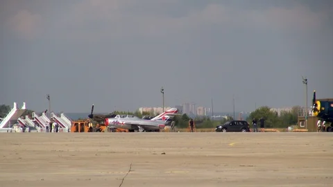 MiG-15UTI NATO codification Midget taxis from parking lot towards runway. Stock Footage 118581070