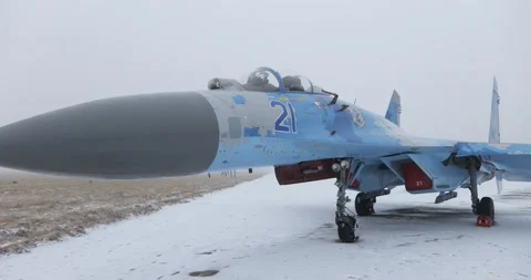 MIG-29 fighter jet. Combat aircraft are parked in the open. Video stock 222961213