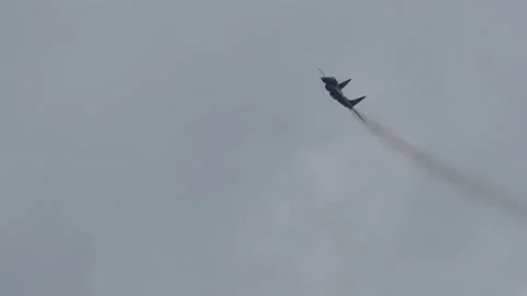 MiG-29 Polish Air Force does air combat maneuvers in the sky Stock Footage 172184849