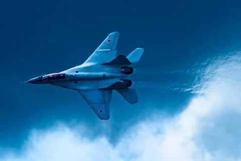 MiG-35  performing aerobatics. Stock Photos