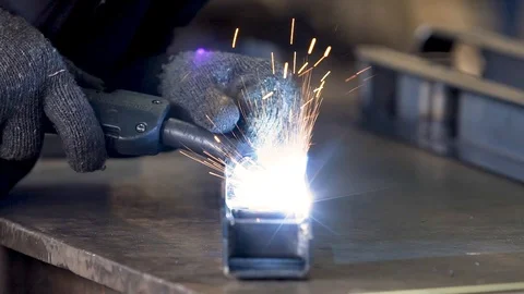 MIG Welding sparks close up Stock Footage 87586910